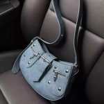 Women Fashion Studded Belt Buckle Detail Zipper Shoulder Bag