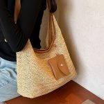 Wholesale Women Fashion Casual Large Capacity Contrast Color Hand Woven Tote Bag - Image 3