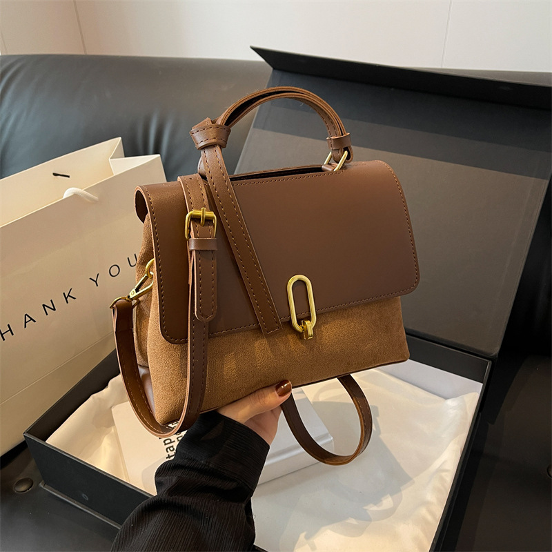 main_2-521 Women Fashion Retro Simple Splicing Suede Shoulder Bag - Image 1