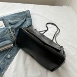 Women Fashion Casual Simple Pu Leather Chain Tote Bag - Image 3