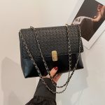 Women Fashion Solid Color Splicing Chain Shoulder Bag - Image 3