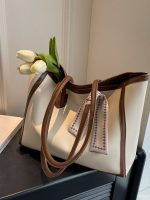 Women Casual Simple Contrast Color Large Capacity Tote Bag - Image 4