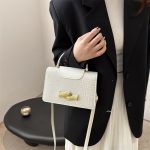 Women Fashion Solid Color Crocodile Metal Buckle Small Square Shoulder Bag - Image 3