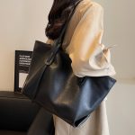 Women Fashion Casual Solid Color Large Capacity Soft Tote Bag - Image 3