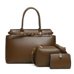 Women Fashion Retro Solid Color Large Capacity Handbag Three-Piece Bag Set - Image 3