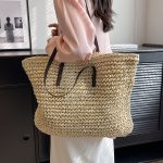 Wholesale Women Fashion Casual Solid Color Straw Woven Large Capacity Tote Bag - Image 3