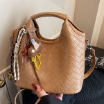 Women Fashion Solid Color Woven Large Capacity Pendant Handbag - Image 2