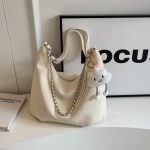 Women Fashion Simple Solid Color Large Capacity Chain Pendant Shoulder Bag - Image 3
