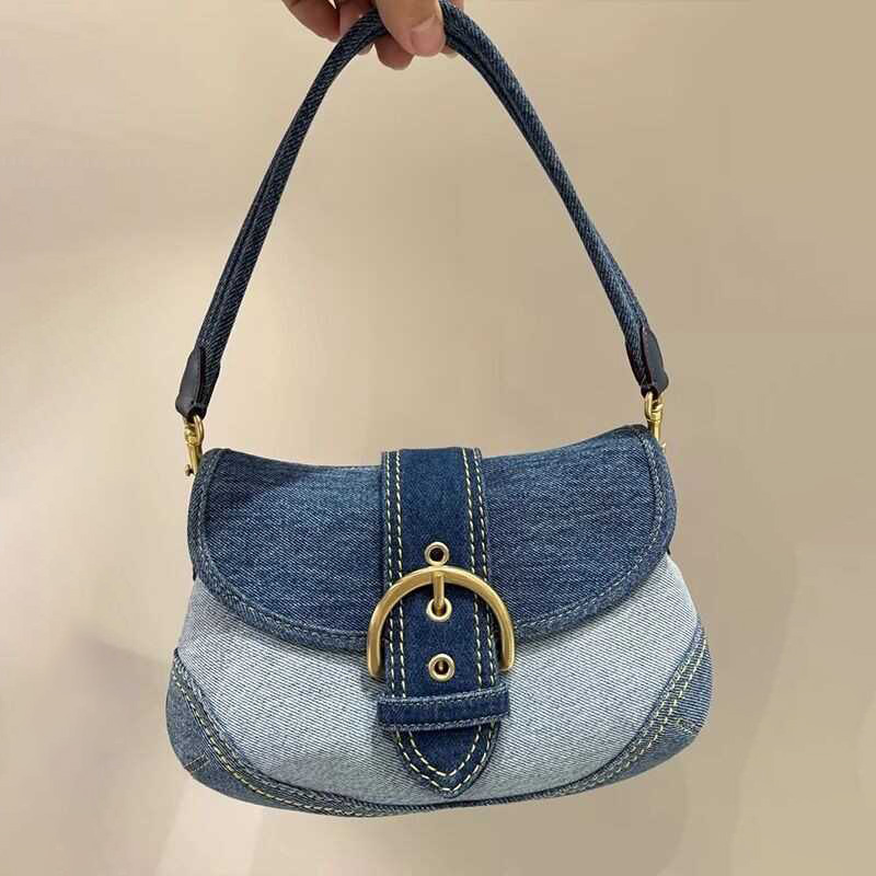 main_2-726 Women Fashion Casual Patchwork Denim Canvas Shoulder Bag - Image 1