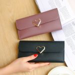 Wholesale Women Basic Heart Decoration Flap Design Solid Color PU Purse - Image 3