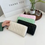Women'S Fashion Pu Leather Embroidery Thread Solid Color Large Capacity Long Coin Purse - Image 2