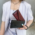 Women Fashion Retro Envelope Wallet Pu Stitching Long Coin Purse - Image 2