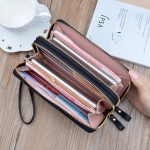 Women Fashion Simple Litchi Pattern Double Zipper Long Purses - Image 2