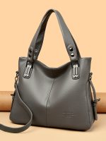 Women Fashion Casual Solid Color Large Capacity Handbag - Image 4