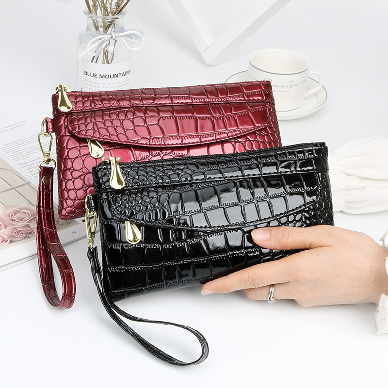 main_2-925 Women Fashion Casual Bright Crocodile Long Purses - Image 1