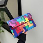 Women Fashion Geometric Color Block Flap Lock Rectangular Purses - Image 2