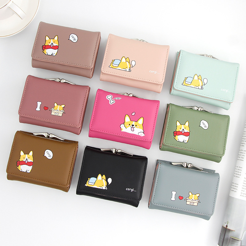 main_2-974 Women Short Cartoon Puppy Coin Tri-Fold Wallet - Image 1