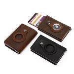 Airtag Genuine Leather Solid Color Anti-Theft Anti-Magnetic Aluminum Alloy Card Holder