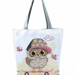 Wholesale Simple White Creative Cartoon Owl Print Shopping Bag - Image 21
