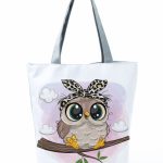 Wholesale Simple White Creative Cartoon Owl Print Shopping Bag - Image 23