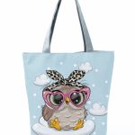 Wholesale Simple White Creative Cartoon Owl Print Shopping Bag - Image 24