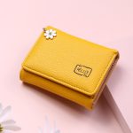 Women Basic Zipper Design Flower Pendant Solid Color PU Wallet - Image 3