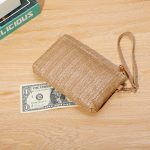 Simple Solid Color Straw Zipper Wallet - Image 3