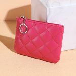 Women Fashion Solid Color Rhombic Quilted Zipper Mini PU Wallet