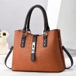 Women Fashion Color Contrast Crocodile Pattern Handbag - Image 4