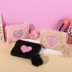 Women Fashion Plush Heart Zipper Wallet - Image 4