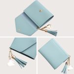 Wholesale Women Fashion Simple Solid Color Tassel Pendant Three-Fold Wallet - Image 4
