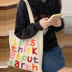 Wholesale Women Simple Letter Embroidered Large Capacity Canvas Shopping Tote Bag