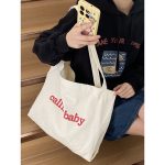 Wholesale Women Simple Solid Color Letter Printing Large Capacity Canvas Shopping Bag - Image 3