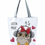 Wholesale Simple White Creative Cartoon Owl Print Shopping Bag - Image 3