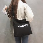 Wholesale Women Casual Lucky Letter Canvas Shoulder Bag - Image 4
