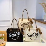 Wholesale Autumn And Winter Letters Contrast Canvas Shoulder Bag Women'S Large Capacity Casual Tote Bag Smiley Printed Canvas Bag - Image 3