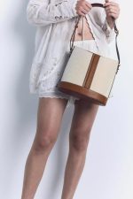 Wholesale Women Fashion Large Capacity Canvas Colorblock Shoulder Bucket Bag - Image 4