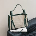 Wholesale Women Retro Fashion Color Contrast Large Capacity Canvas Tote Bag