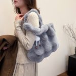 Wholesale Women Fashion Casual Solid Color Plush Large Capacity Tote Bag - Image 4