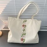 Wholesale Women Fashion Floral Embroidered Large Capacity Canvas Tote Bag - Image 3