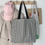 Wholesale Women Fashionable Large Capacity Houndstooth Canvas Tote Bag - Image 3