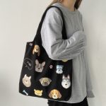 Wholesale Women Fashion Cartoon Dog Print Large Capacity Canvas Tote Bag - Image 3