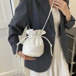 Women Fashion Casual Solid Color Drawstring Bucket Crossbody Bag - Image 4