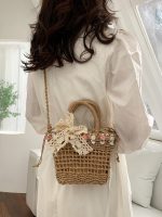 Wholesale Women Fashion Casual Vacation Straw Woven Beach Handbag - Image 4