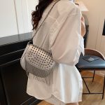 Wholesale Women Fashion Solid Color Tassel Rivet Crossbody Bag - Image 3
