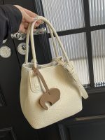 Women Fashion Casual Solid Color Litchi Pattern Bucket Handbag - Image 4
