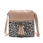 Women Contrast Color Leopard Tassel Bag - Image 4