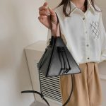 Women Fashion Solid Color Drawstring Triangle Handle Crossbody Bag - Image 3