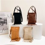 Women Retro Solid Color Frosted Tassel Crossbody Bag - Image 4