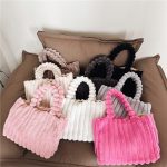 Wholesale Women Fashion Solid Color Plush Large Capacity Square Tote Bag - Image 2